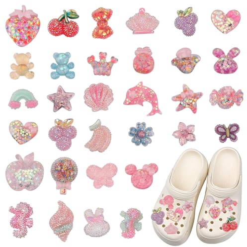 KLYNGTSK Kristall Schuh-Anstecker Charms - Strass Dekoration Glänzende Süße Schuhschmuck in Rosa für DIY Zubehör