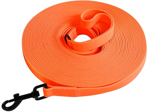 Tagfur Schleppleine für Hunde, Schleppleine 5m/10m/15m/20m mit Handgriff und D-Ring, Wasserdicht und Leicht zu Reinigen Hundeleine Trainingsleine für Kleine Mittlere Große Hunde, (Orange, 5m)