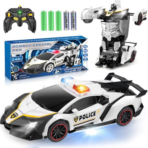 YOTOY Transformator Ferngesteuertes Polizeiauto Rc Transform Auto Roboter Spielzeug Spielzeugauto für 3-8 Jahre Mädchen Junge Spielzeug Geburtstag Kinderspielzeug