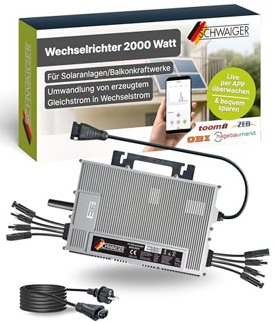 SCHWAIGER Wechselrichter 2000W I für Balkonkraftwerke & größere Solaranlagen I zur Umwandlung von Gleichstrom in Wechselstrom I Spannungsumwandler für Photovoltaik I per App steuerbar