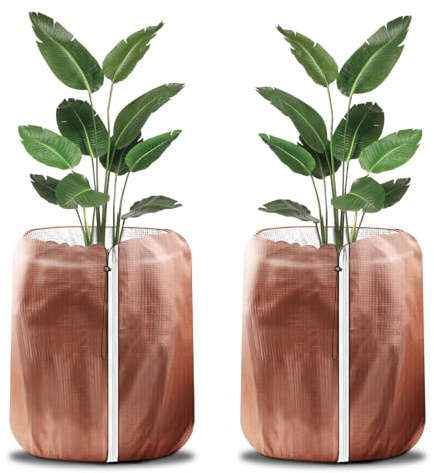 Gemsaya Lot de 2 pots de protection hivernale pour pots de fleurs, 70 x 65 cm, housses de protection contre le gel, avec cordon de serrage et fermeture éclair, sac de protection pour l'hiver et