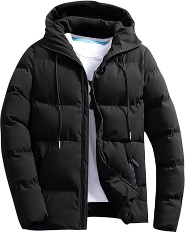 UHouse Winterjacke Herren Steppjacke mit Kapuze Leichte Daunenjacke Warm Jacken Baumwolle Puffer Jacke Winter Softshelljacke Bequeme Übergangsjacke Outdoor Windjacke Schwarz M