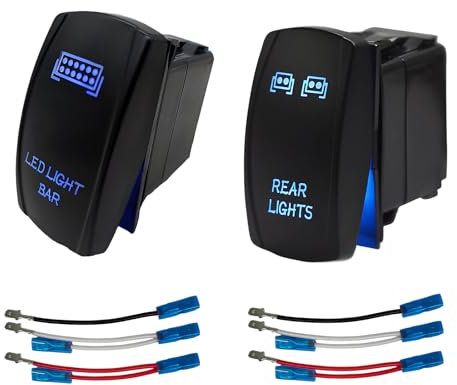 KVAEY 2 interruptores basculantes de luz, interruptor basculante automotriz de 2 bandas con luz LED y cables de puente, interruptor universal de barra de luz basculante compatible con coche, camión,