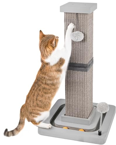 CanadianCat Company | Kratzstamm für Katzen - Karlo - mit Spielzeug | interaktives Katzenspielzeug selbstbeschäftigung | Ø14cm Kratzsäule | ca. 33 x 33 x 67 cm