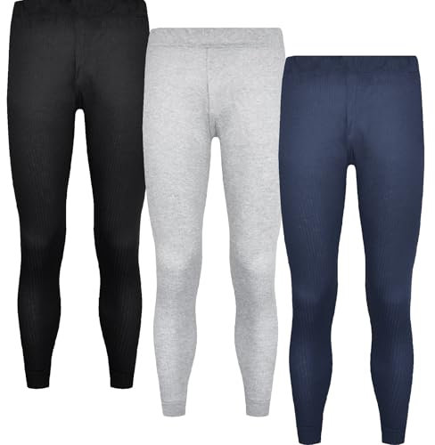 BestSale247 Herren Thermo Unterhose Lang 3er Pack Männer Long Johns Skiunterwäsche Baumwolle (3er Pack/Schwarz Grau Marine, M)
