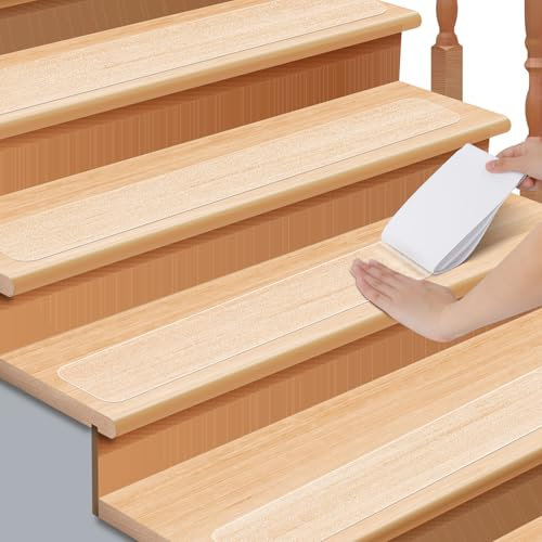 Romon Treppenstufen Matten Antirutsch Treppe,Transparenter Wasserdichter Treppenteppich Selbstklebend,Treppenstufen Antirutsch, Für Holztreppen Im Innenbereich, Teppich Antirutsch, 15 Stück, 10cmx60cm