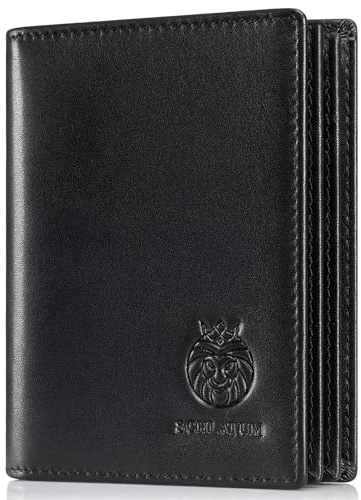 Portafoglio SCHLATUM da Uomo con Blocco RFID, in Vera Pelle, a Capacità Estesa, a Libro Verticale, con 16 Scompartimenti per Carte e 2 Tasche per Contanti, Nero , 4.7 x 3.7 x 0.8 inches, Classico