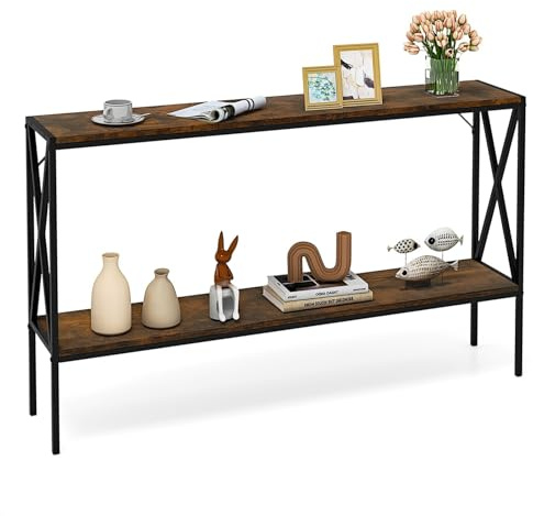 LIFEZEAL Mesa Consola de 2 Niveles, Mesa Auxiliar 120 x 23 x 74cm, Mesa Estrecha Larga para Entrada Salón Pasillo (Marrón)