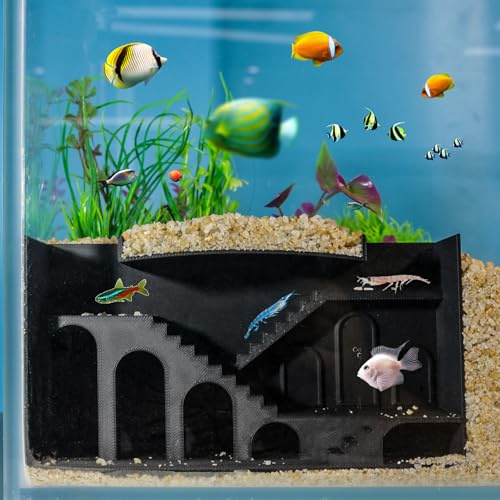 Aquarium Undergravel Fish Tunnel Hide Cave Corner Castle Tank Decorations Under Gravel Viewing Tunnel Fish & Shrimp Cave for Aquarium Hideout(Black,Style A)