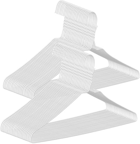 Afarnook 50 Pack Drip Dry Wire Hanger Bulk 16 Inch Galvanized Steel Clothes Coat Hangers with Plastic Coating Dry Cleaner Suit Holders for Home Caped Clothing (White)