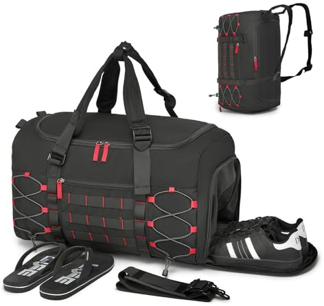 Tactical Gym Bag for Men, 35L Travel Sports Duffel Bags with Shoe Compartment Waterproof Workout Bag for Men Weekender Overnight Backpack for Travel, Black