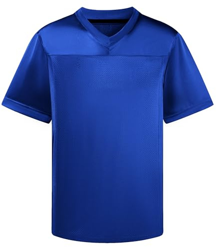 Youth Blank Football Jersey, Kids Retro Mesh Athletic Practice Shirt, Boys' Custom Short Sleeve Sports Uniform (US, Alpha, Large, Regular, Blue)
