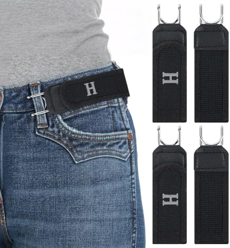 Aurvivia 4Pcs No Buckle Belts for Men Women,Metal Hook Elastic Belt,Unisex Adjustable Invisible Buckless Belt,Tool Belt Buckle,Suitable for Jeans,Work,Casual,Business
