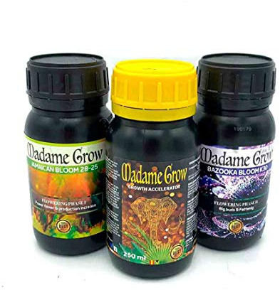 MADAME GROW Fertilizante 420 plantas verdes - Abono líquido plantas - Fertilizante para el crecimiento universal - Fertilizante para floración - Frutos aromáticos -Grandes flores KIT POWER 420 3x250ml