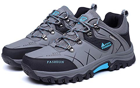 Scarpe da escursionismo da uomo, calzature per trekking, impermeabili, antiscivolo, per passeggiate, attività all’aria aperta, corsa e arrampicata, modello basso, Grigio (Grigio), 46 EU