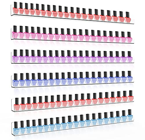 Sezanrpt 24 Inches Acrylic Nail Polish Rack for Wall, Clear Nail Polish Organizer Wall Mounted for 150 Bottles, 6 Pack