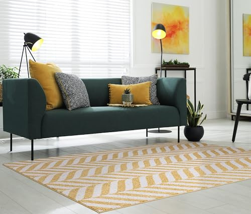 Lord of Rugs Chevron Rug Bedroom Dining Living Room Geometric Modern Zig-Zag Pattern Rug MU08 Yellow, Small 80x150 cm (2'6x5')