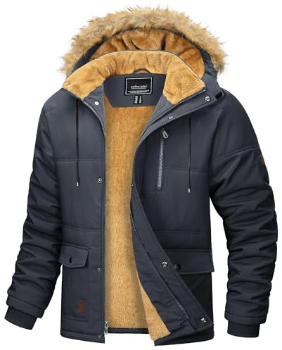 MAGCOMSEN Giacca invernale da uomo, antivento, calda, in pile, per il tempo libero, per le mezze stagioni, impermeabile, foderata, ispessita, da lavoro, con cappuccio rimovibile, grigio scuro, XL