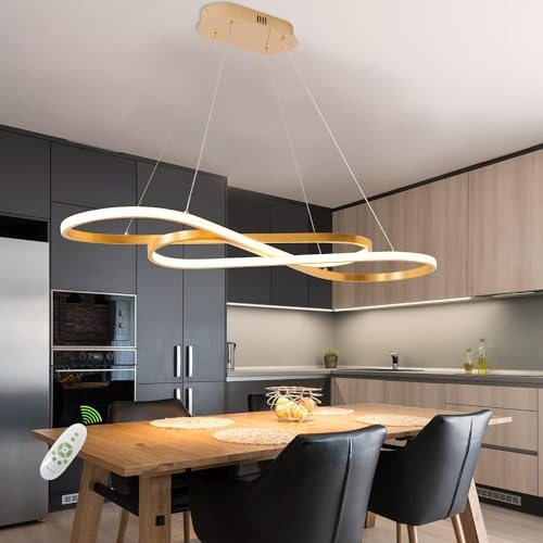 Lampadario a LED, L100 cm Pollici Moderno Pendant LED con Telecomando in oro Regolabile per Sala da Pranzo