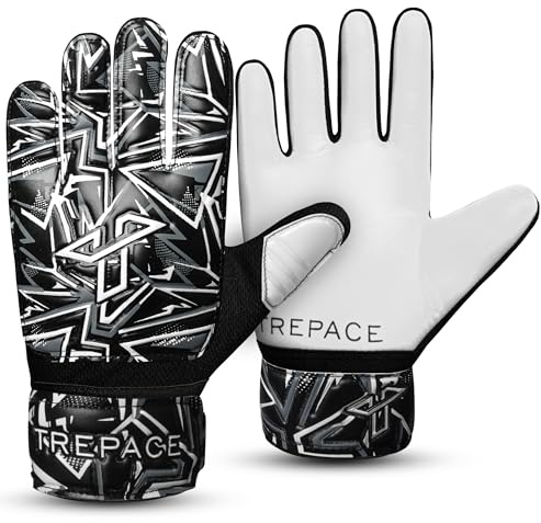 Trepace SPORTS Football Goalkeeper Gloves For Boys Kids Youth Children Soccer Goalie Goalkeeping Glove with Grip Palms (White, 4)