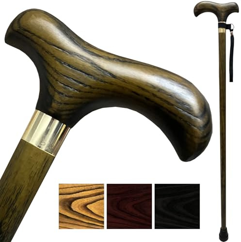 Handmade Wooden Walking Canes for Men American Oak Walking Cane with Wrist Strap and Rubber Tips Lightweight Wood Crutch for Seniors - 36 Inches (Brown)