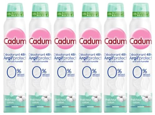 Cadum Déodorant 48h Argil'Protect Fraîcheur Coton, Lot de 6 x 200 ml