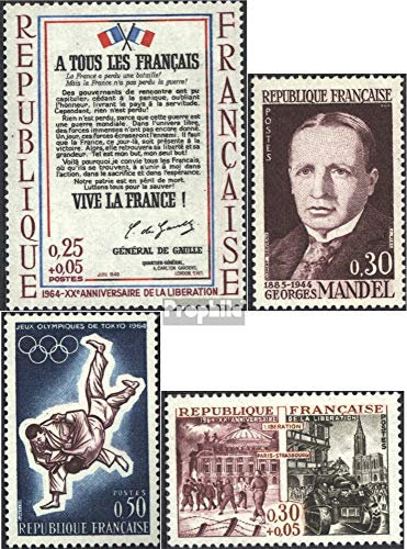 Prophila Collection Frankreich 1484,1485,1486,1488 (kompl.Ausg.) postfrisch ** MNH 1964 Aufruf, Mandel, Olympia, Befreiung (Briefmarken für Sammler) Kampfsport (Boxen/Fechten/Ringen/Karate …)