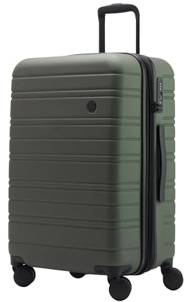 Nere - Stori - ABS Hard-Shell Suitcase Collection - 8-Spinner Wheels - Self-Repairing Zip - Built-in TSA Combination Lock - Expanding Luggage (Khaki, Medium)