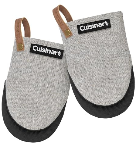 Cuisinart Heritage Mini Oven Mitts – 5.5” x 7” Heat-Resistant Kitchen Mitts for Oven with Non-Slip Neoprene Palm, Cotton Filling, and Faux Leather Loop – Durable Oven Mitt Set for Cooking & Baking