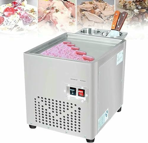 BGVYFXEZ Stainless Steel Commercial Rolled Ice Cream Maker with 2 Scrapers and Compressor, Ice Cream Maker, Fried Ice Cream Roll Machine for Making Ice Cream Rolls