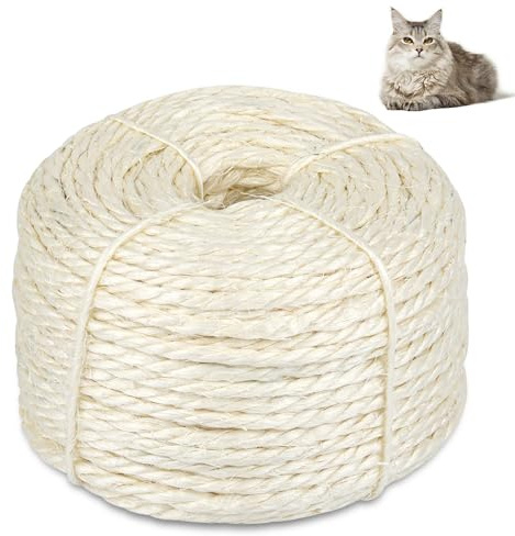 Corda in sisal per tiragraffi per gatti, corda naturale per albero del gatto, 4 mm, corda di canapa fai da te per riparazione, recupero tiragraffi per gatti, albero di ricambio (bianco)