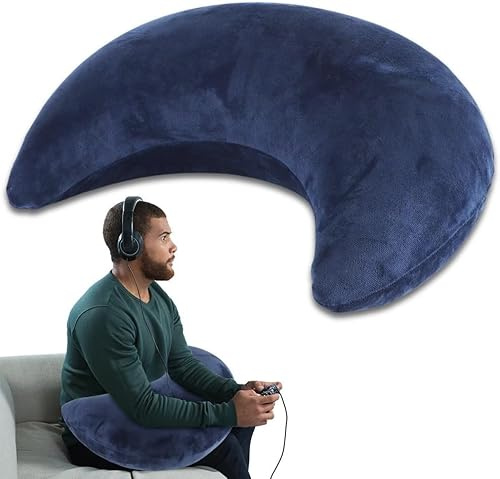 Cuscino da gioco, ergonomico, gonfiabile, per lunghe sessioni di gioco, cuscino all'uncinetto, cuscino per giocatori, cuscino lettura, cuscino per sedersi sul letto/divano/pavimento (blu)