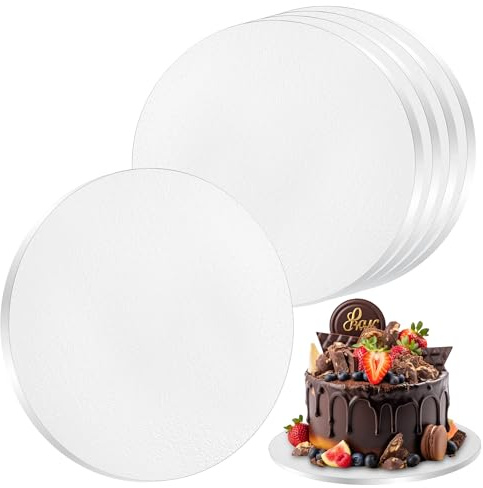 Aurinovellia 5 Stück Cake Board, 30×1,2cm Cake Drum Rund, Tortenunterlage Weiß, Vielseitige Tortenplatte Pappe, Wiederverwendbare Kuchenplatte, für den Transport von 8-11 Inch Desserts und Torten