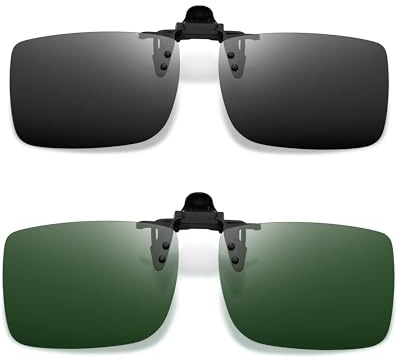 Joopin Clip Occhiali da Sole Polarizzata UV400 Uomo Donna Lenti Sole Sovrapponibili Clip Flip Up Senza Montatura Clip-On Occhiali da Vista per Guida Pesca 2 Pezzi (Verde e Nero)
