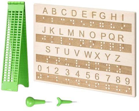 Outils d'écriture en braille – 4 lignes 28 cellules Fournitures pour déficience visuelle, tableau d'écriture en braille et ensemble de stylos | Kit d'ardoise portable pour adolescents, adultes