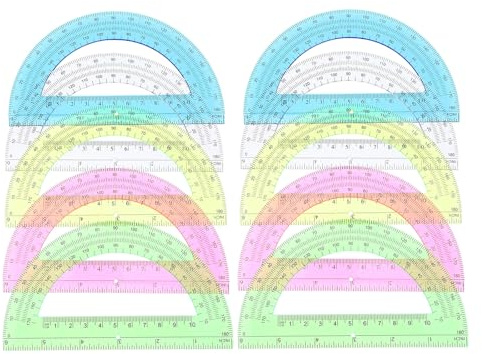Lurrose 12pcs 180 Degree Half Circle Protractors Set, Colorful Plastic Angle Measurement Tools for Students, Classroom and Office Geometry Drawing Supplies