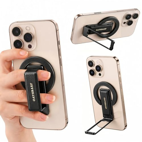 nediea Mobiltelefonring hållare för magsäker, magnethållare, läder mobiltelefonhandtag | 0–180° justerbart ställstativ, kompatibel med MagSafe hölje, fingerhållare för iPhone 17/16/15/14/13/12, Android