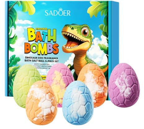 Set 6 Bombas de Baño en Forma de Huevo de Dinosaurio con Sorpresa, Perfumes Variados, Baño Espumoso Relajante, para Niños y Adultos, Cuidado de la Piel