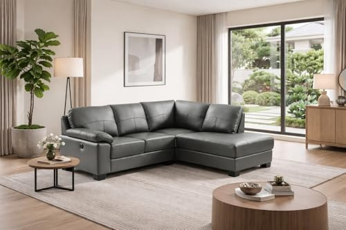 SC Furniture Ltd Dark Grey High Grade Genuine Leather Corner Sofa with USB Charging Ports (Right Hand Facing) - BROOKLYN
