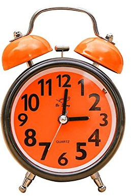 Enjoy Best Time Non-Ticking Quartz Analog Retro Vintage Bedside Twin Bell Alarm Clock with Loud Alarm and Nightlight(Orange)