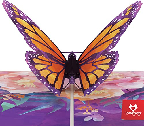 Lovepop Monark fjäril pop up-kort, 5 x 7 – 3D gratulationskort, födelsedag pop up-kort, vår & naturkort, kort för mamma eller fru, pop up jubileumskort, tänker på dig
