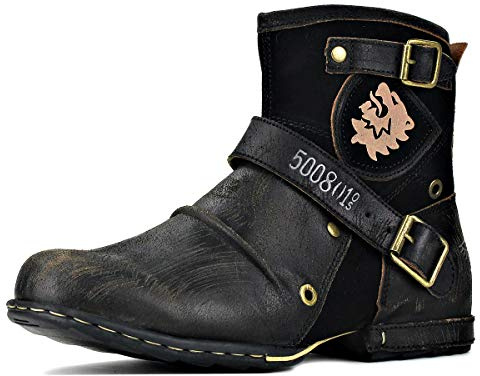 COWSDELLA Mens Chukka Biker Cowboy Stylish Motorcycle Combat Hiking Fashion Casual Cowhide Leather Ankle Side Zipper Boots 5008-1-D2-11-R Retro Black
