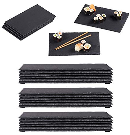 Relaxdays Plateau en Ardoise, Lot de 24, 26 x 16 cm, Assiette de présentation, rectangulaire, Plat de Service, Anthracite
