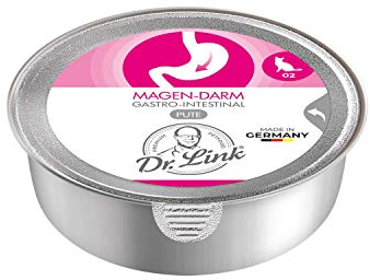 Dr. Link Spezial-Diät Katzenfutter für Katzen & Kater Proteinquelle Pute – Magen, Darm, Verdauung - leicht verdaulich, unterstützt Darmflora & Bauchspeicheldrüse – 12x85g Schale