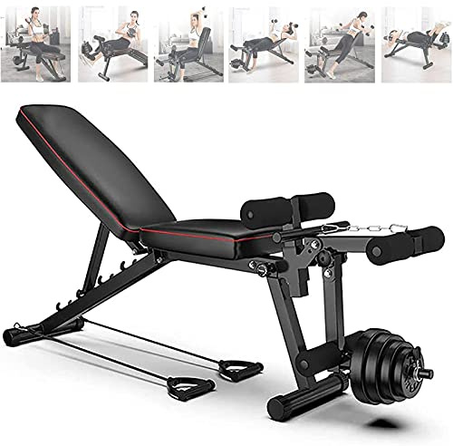 Banco de Pesas Ajustable Plegable Banco De Musculacion Multifuncional, Banco de Ejercicios de Inclinación/declive Multiusos con Respaldo Ajustable/Fijación de Piernas para Gimnasio en Casa