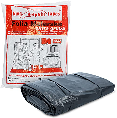 Blue Dolphin™ Malerfolie Abdeckfolie 4 m x 5 m Maler Folie 49 µm Extra Stark Grau | 20 m² Abdeckplane für Malerarbeiten Staubschutzfolie Baufolie | Malervlies UV-Beständig Abdeckvlies