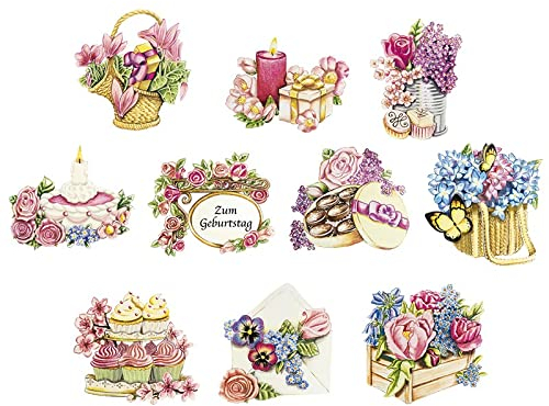 Ideen mit Herz 3-D Motive, ausgestanzt, ca. 7-10 cm, 10 Stück im Beutel | Bilder zum Basteln & Dekorieren | Grußkarten selber machen | Bildmotive für Scrapbooking & DIY-Deko (Geburtstag)