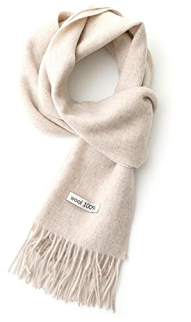 linişte 100% Pure Wool Scarf - Men and Women Winter Warm Soft Luxurious Solid Colors Gift Box Cream