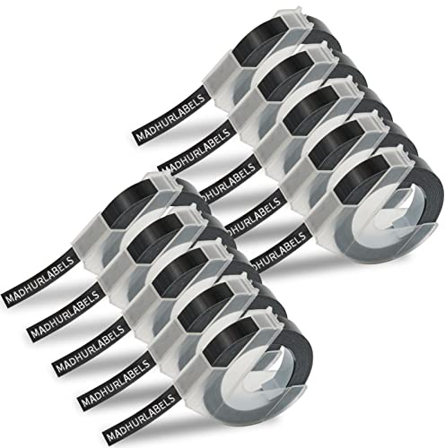 10 x kompatibla 9 mm präglingstejp självhäftande 3D-vinyletiketter ersättning för Dymo prägling etikettband 9 mm x 3 m plastetikett för Omega Junior kontor MateII organiserare Xpress Pro bildtext motex E-101