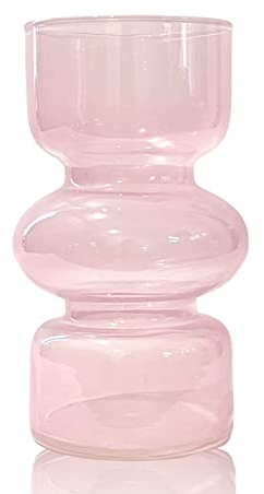 BLOFLO Vaso idroponico in vetro trasparente rosa, 17,8 cm, per fiori, tre strati, decorazione geometrica, moderna per casa, ufficio, matrimonio